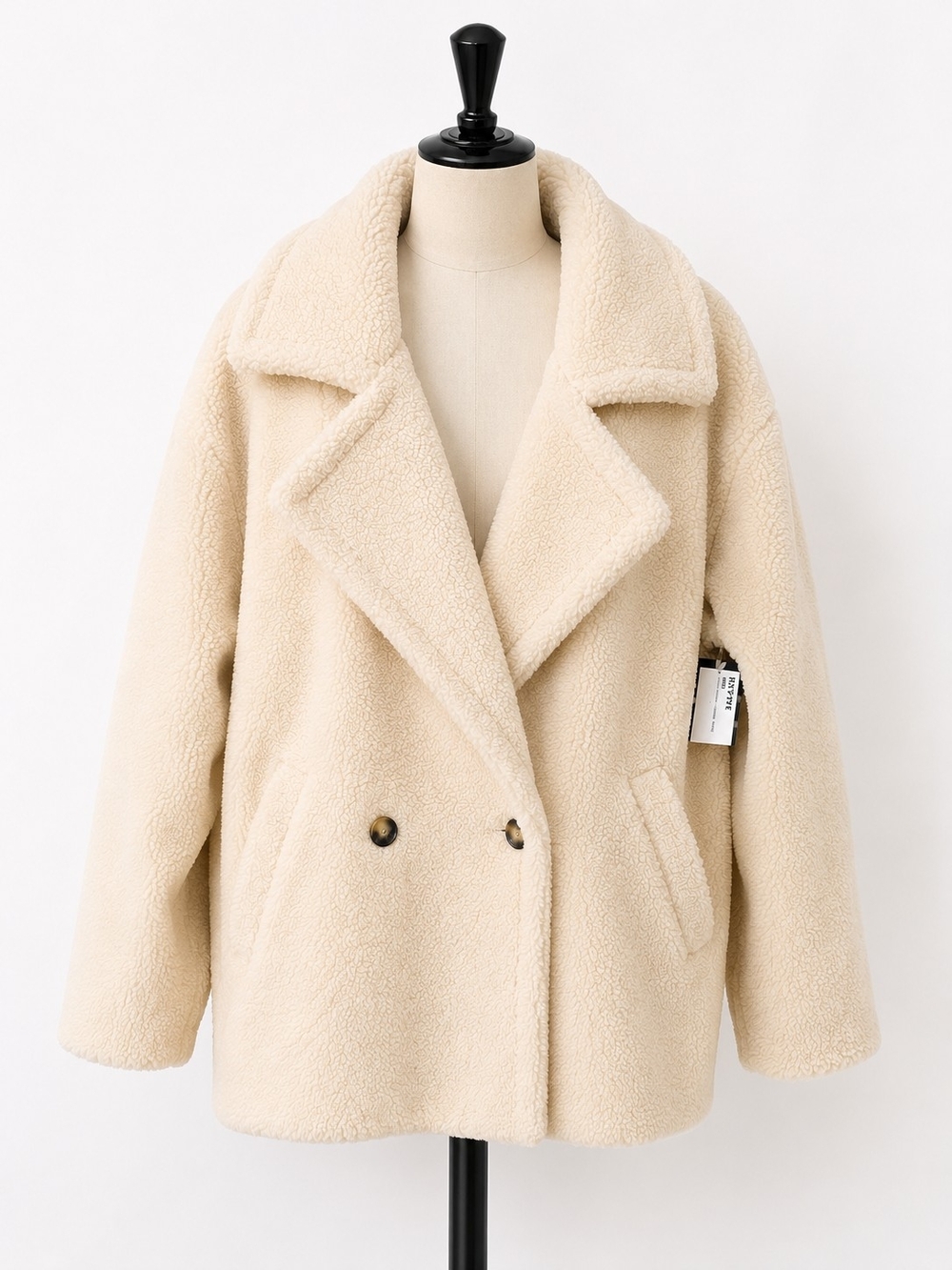 HYFVE Cream Faux Sherpa Double-Breasted Peacoat